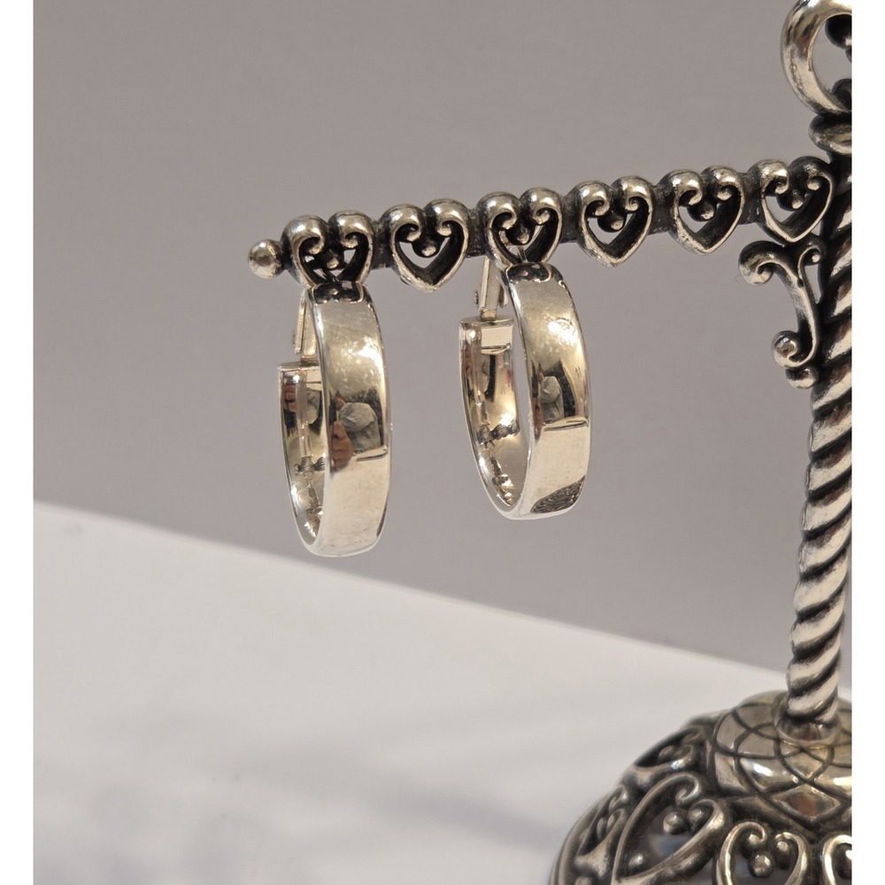 Vintage JCM Mirror Finish Sterling Silver Lever Back Hoop Earrings